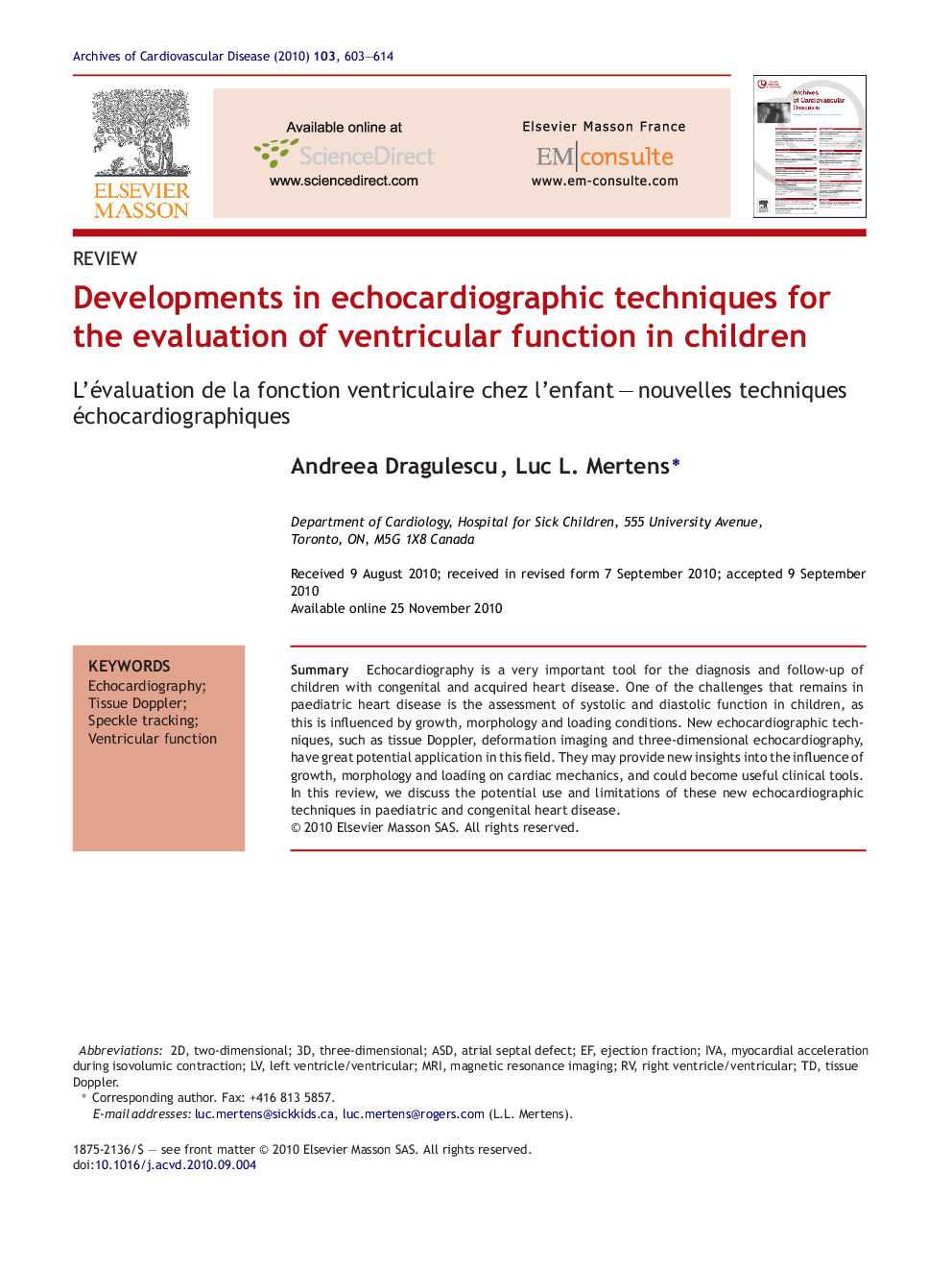 Developments in echocardiographic techniques for the evaluation of ventricular function in children