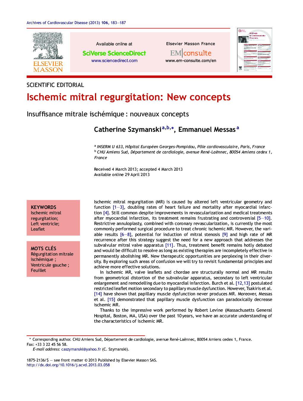 Ischemic mitral regurgitation: New concepts