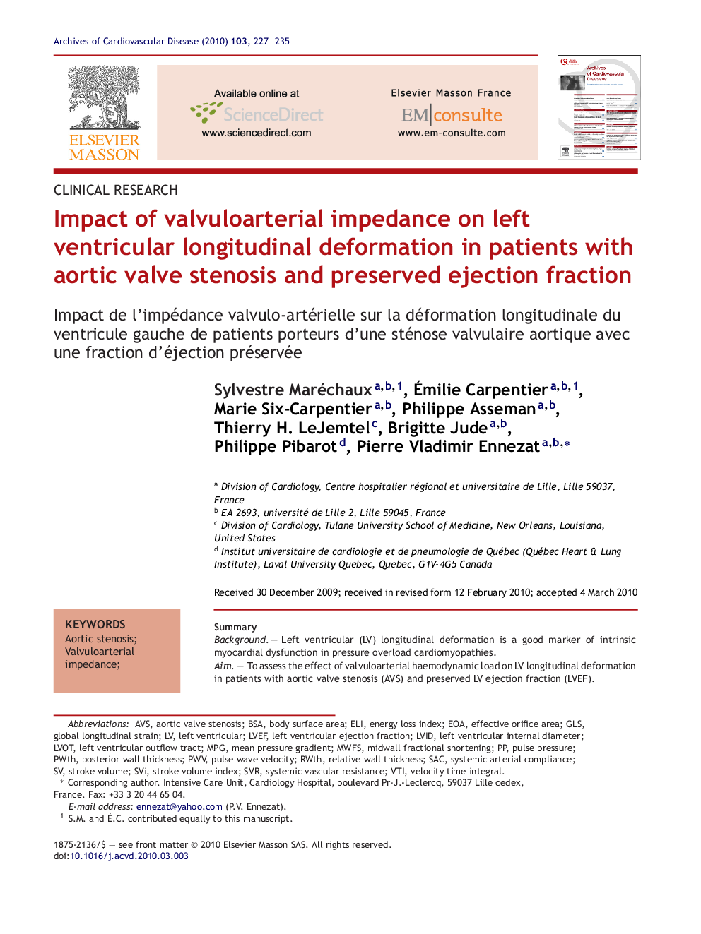 Impact of valvuloarterial impedance on left ventricular longitudinal deformation in patients with aortic valve stenosis and preserved ejection fraction