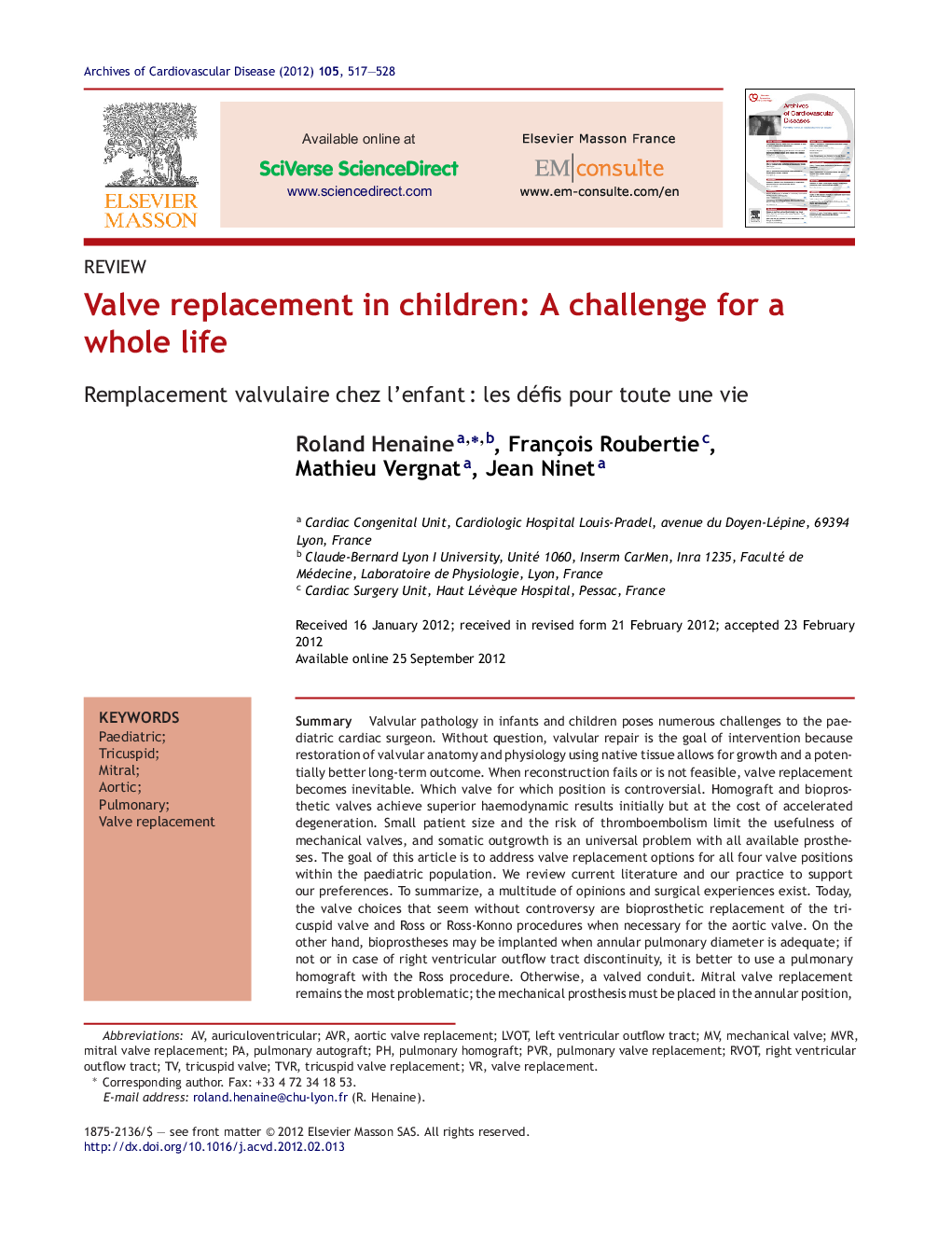 Valve replacement in children: A challenge for a whole life