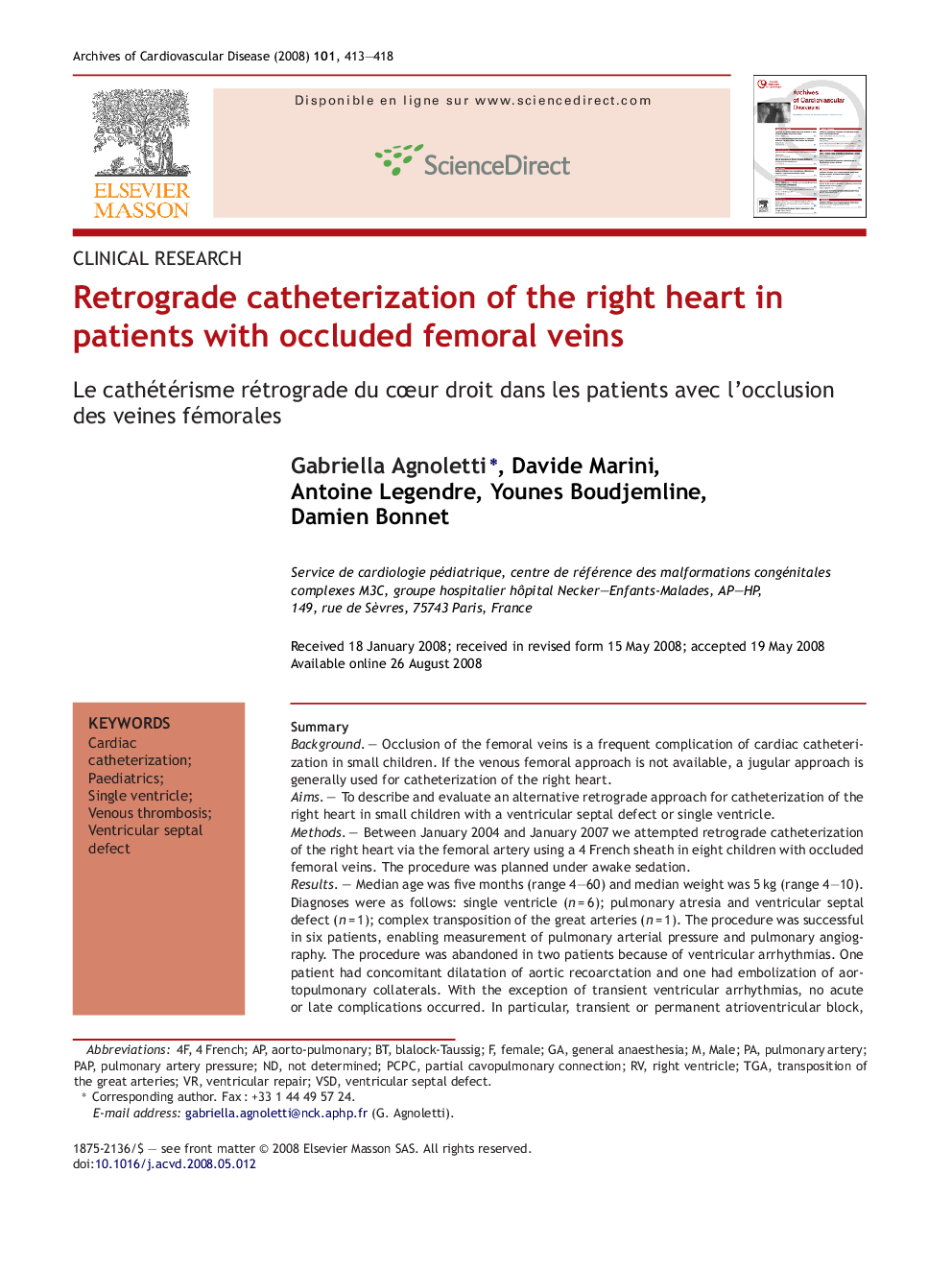 Retrograde catheterization of the right heart in patients with occluded femoral veins