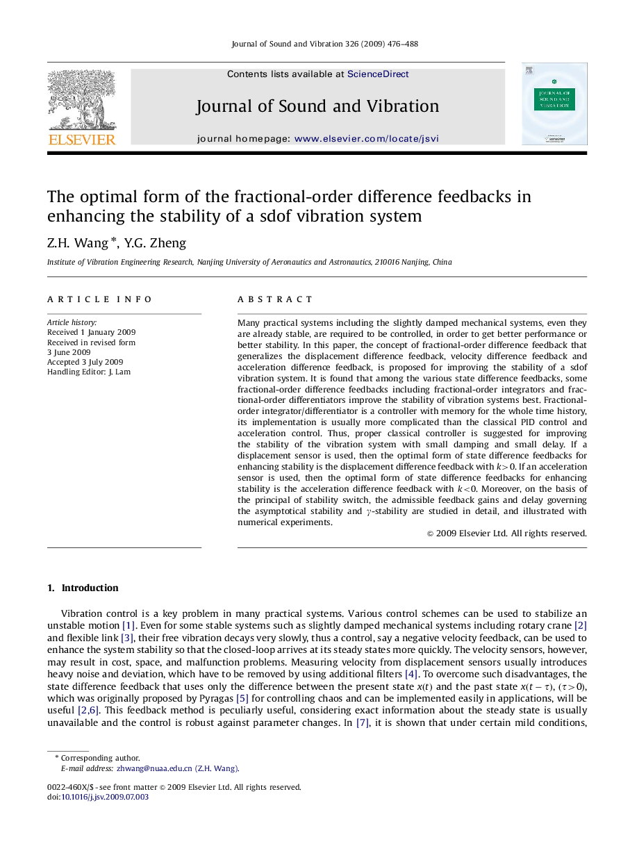 The optimal form of the fractional-order difference feedbacks in enhancing the stability of a sdof vibration system