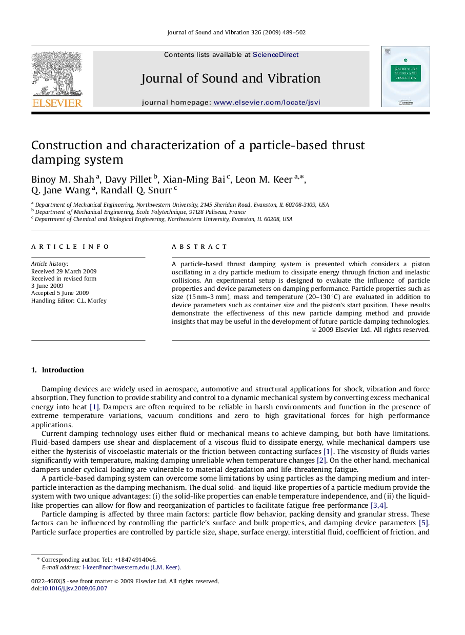 Construction and characterization of a particle-based thrust damping system