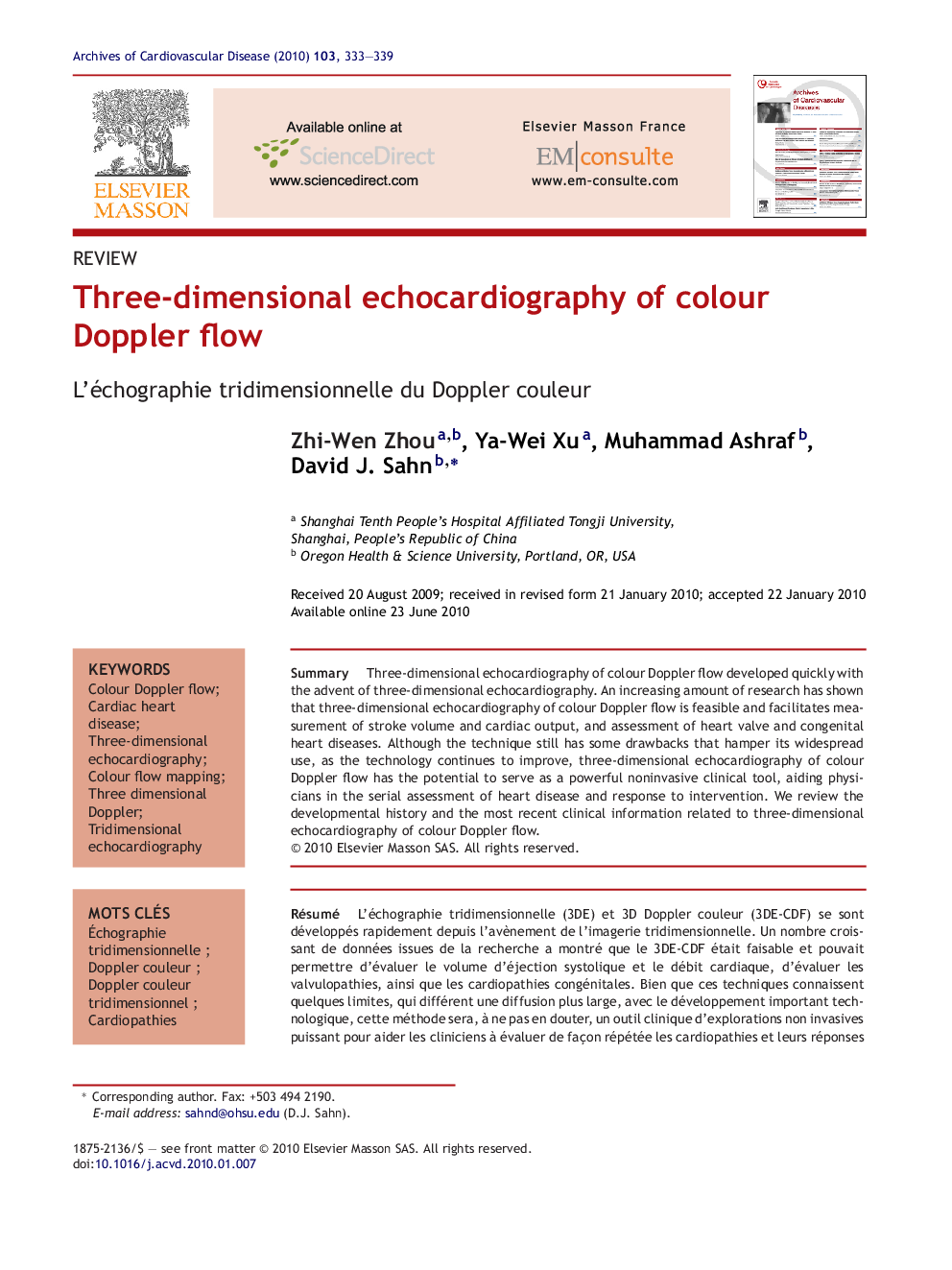 Three-dimensional echocardiography of colour Doppler flow