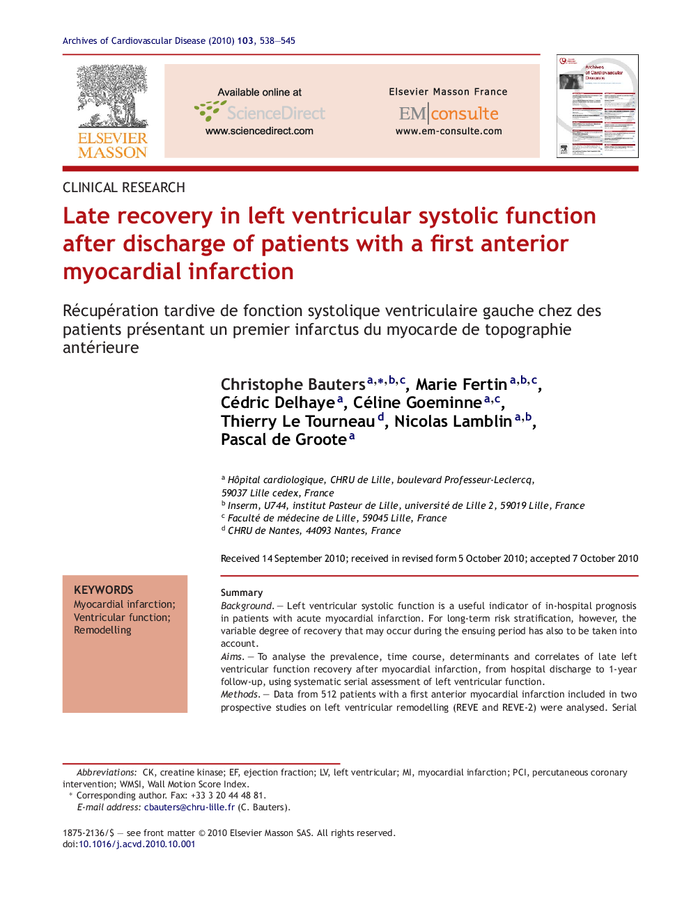 Late recovery in left ventricular systolic function after discharge of patients with a first anterior myocardial infarction