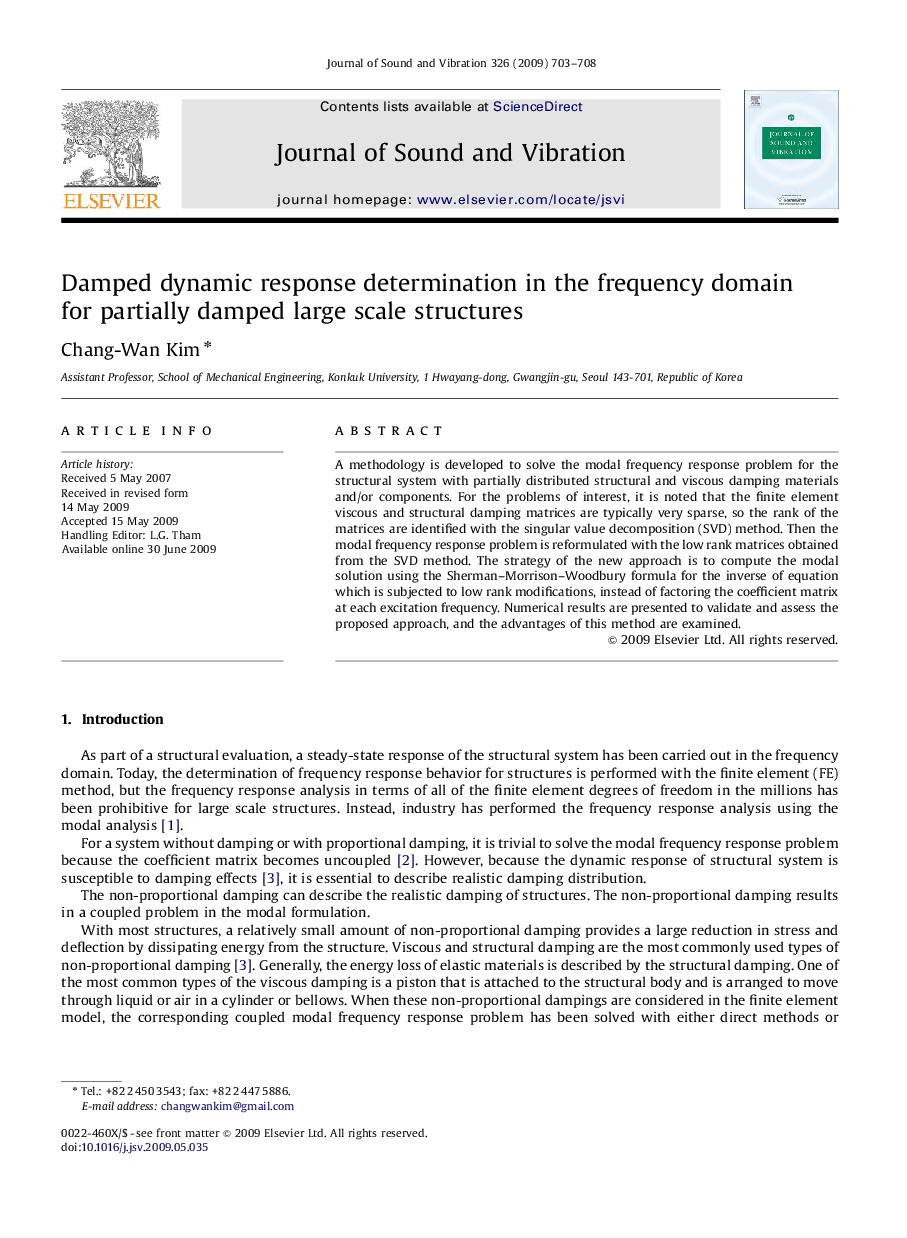 Damped dynamic response determination in the frequency domain for partially damped large scale structures