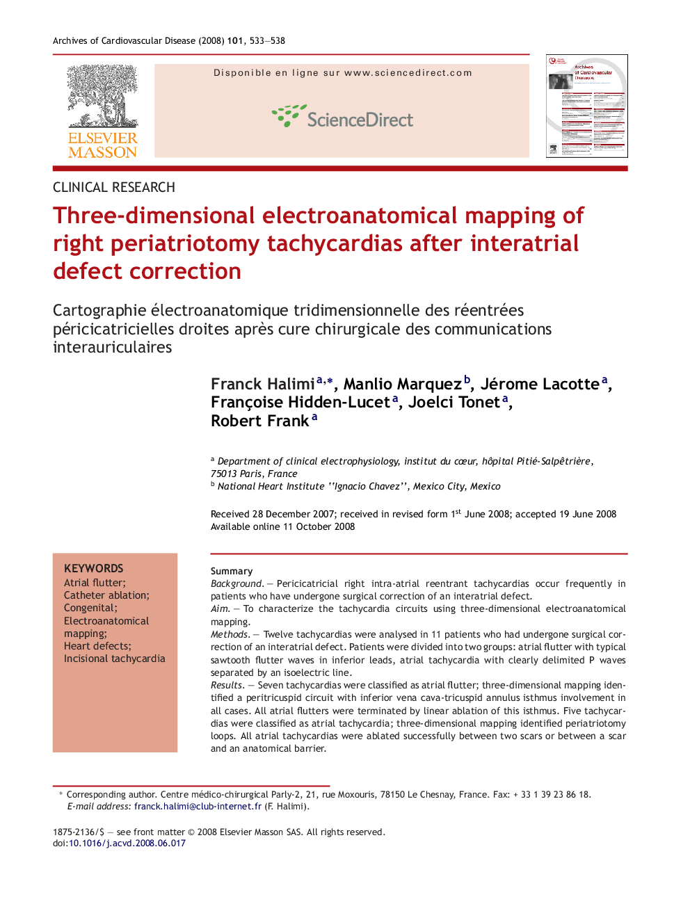 Three-dimensional electroanatomical mapping of right periatriotomy tachycardias after interatrial defect correction