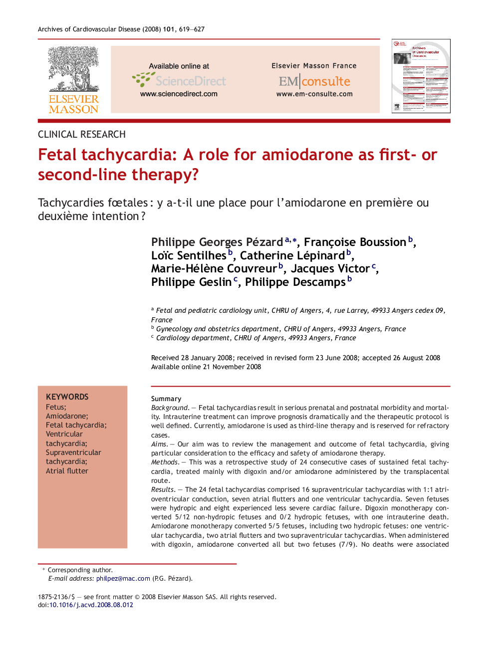 Fetal tachycardia: A role for amiodarone as first- or second-line therapy?