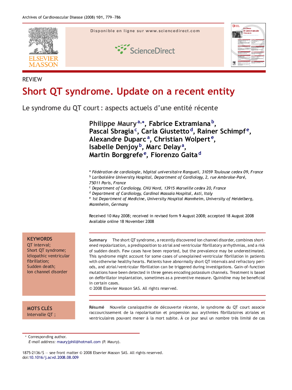 Short QT syndrome. Update on a recent entity