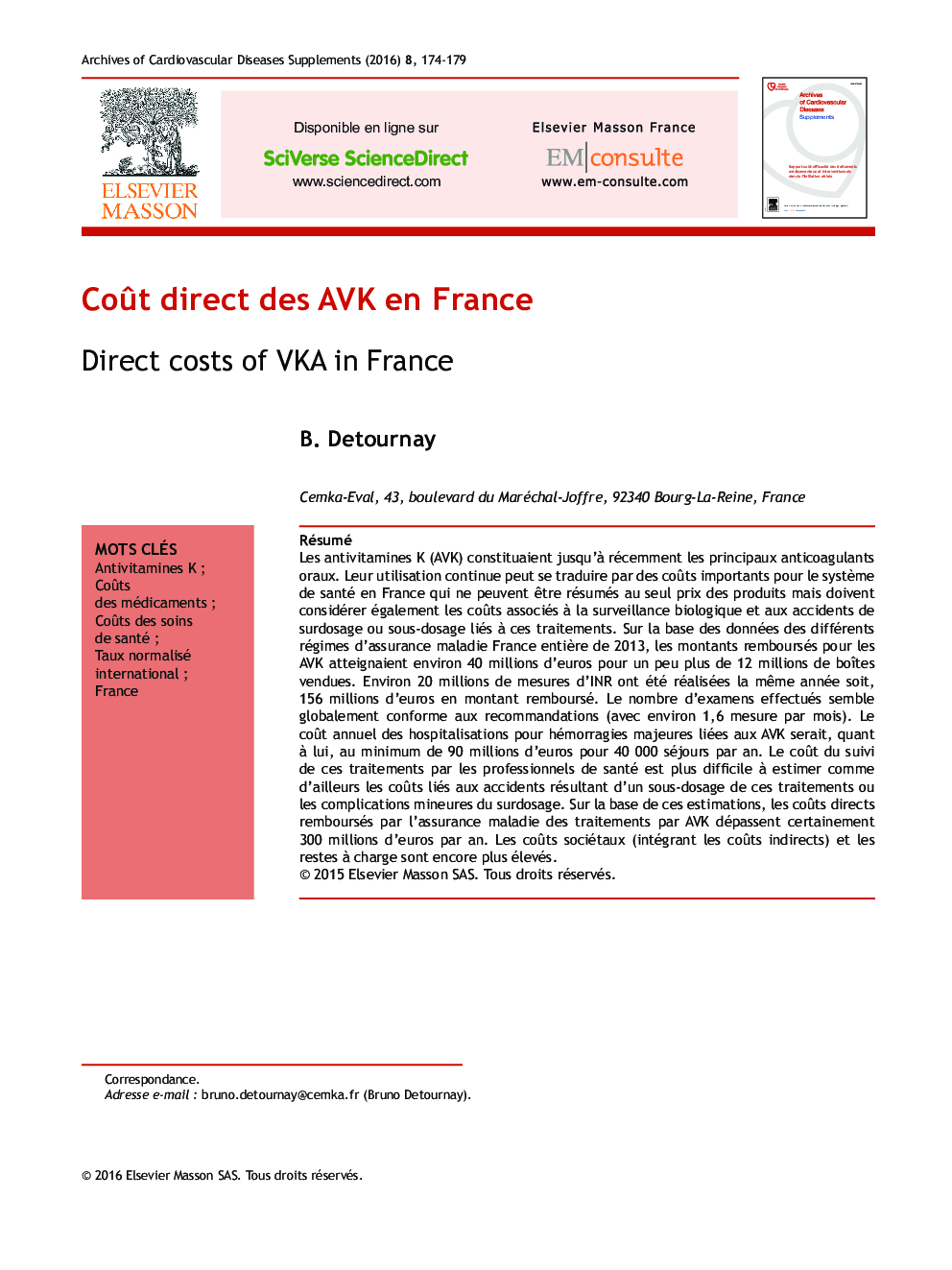 CoÃ»t direct des AVK en France