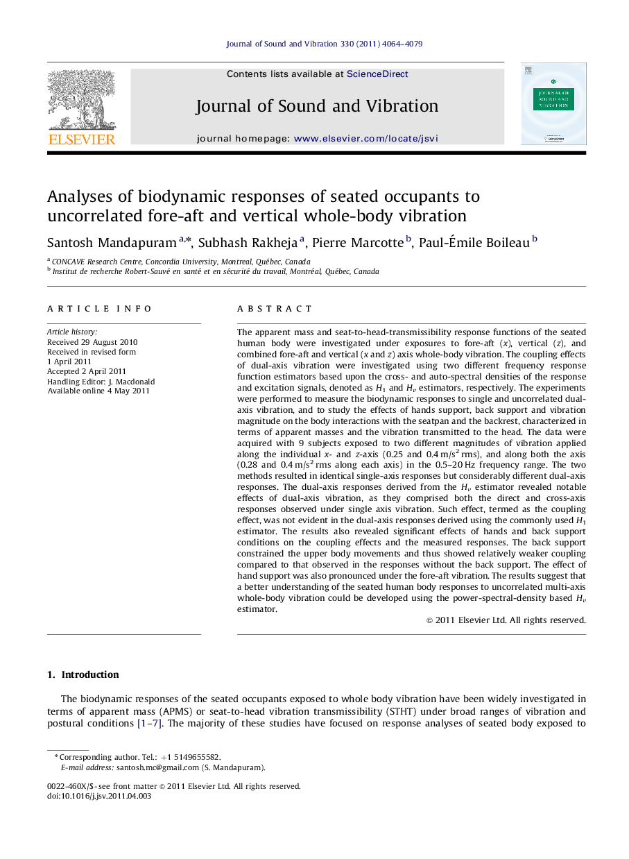 Analyses of biodynamic responses of seated occupants to uncorrelated fore-aft and vertical whole-body vibration