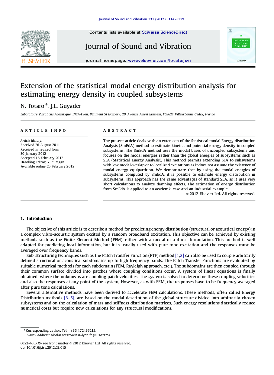 Extension of the statistical modal energy distribution analysis for estimating energy density in coupled subsystems