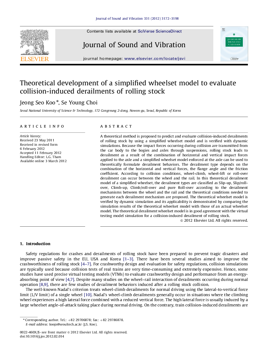 Theoretical development of a simplified wheelset model to evaluate collision-induced derailments of rolling stock