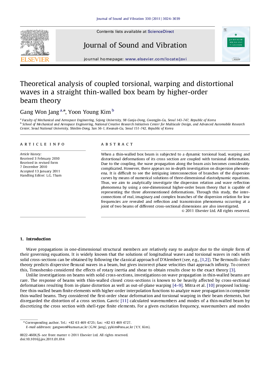 Theoretical analysis of coupled torsional, warping and distortional waves in a straight thin-walled box beam by higher-order beam theory