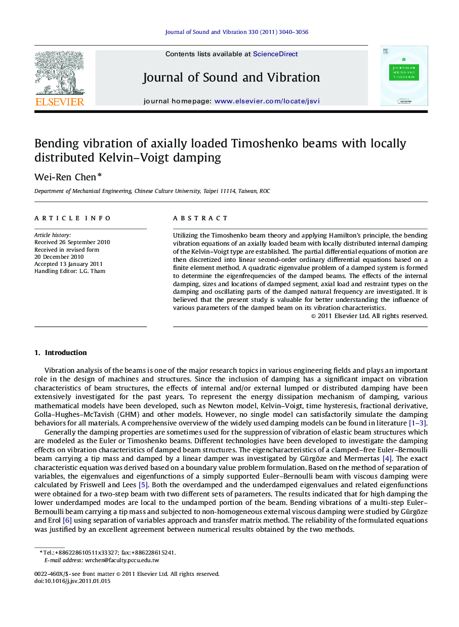 Bending vibration of axially loaded Timoshenko beams with locally distributed Kelvin–Voigt damping
