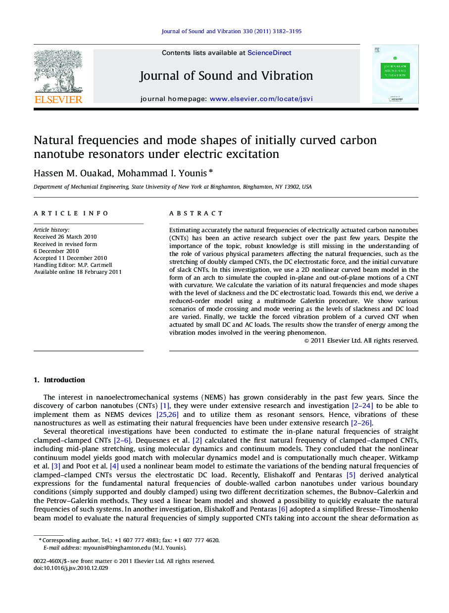 Natural frequencies and mode shapes of initially curved carbon nanotube resonators under electric excitation