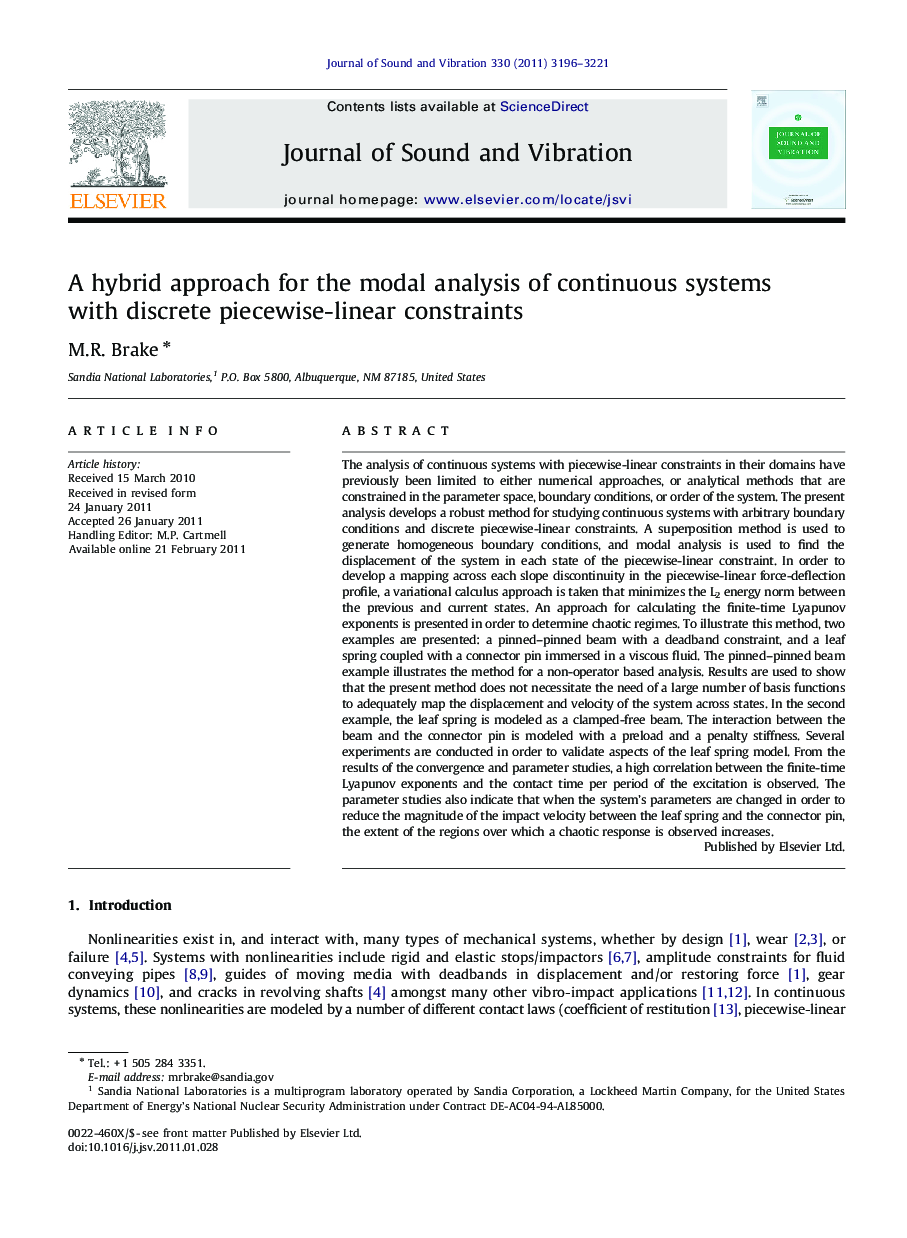 A hybrid approach for the modal analysis of continuous systems with discrete piecewise-linear constraints
