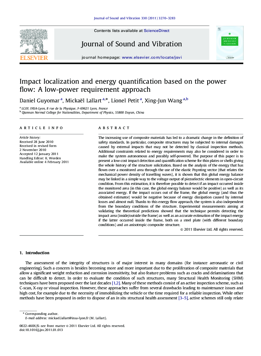 Impact localization and energy quantification based on the power flow: A low-power requirement approach