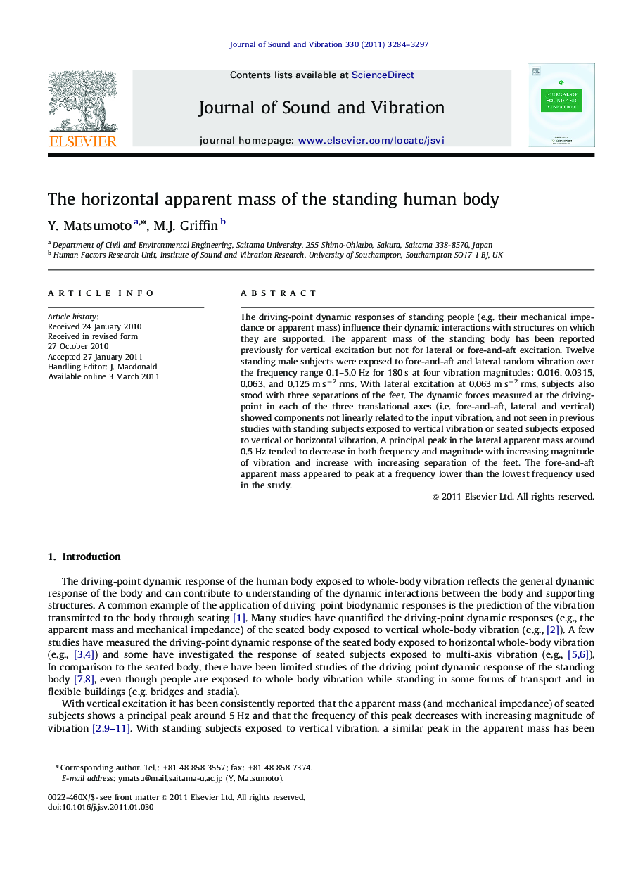 The horizontal apparent mass of the standing human body