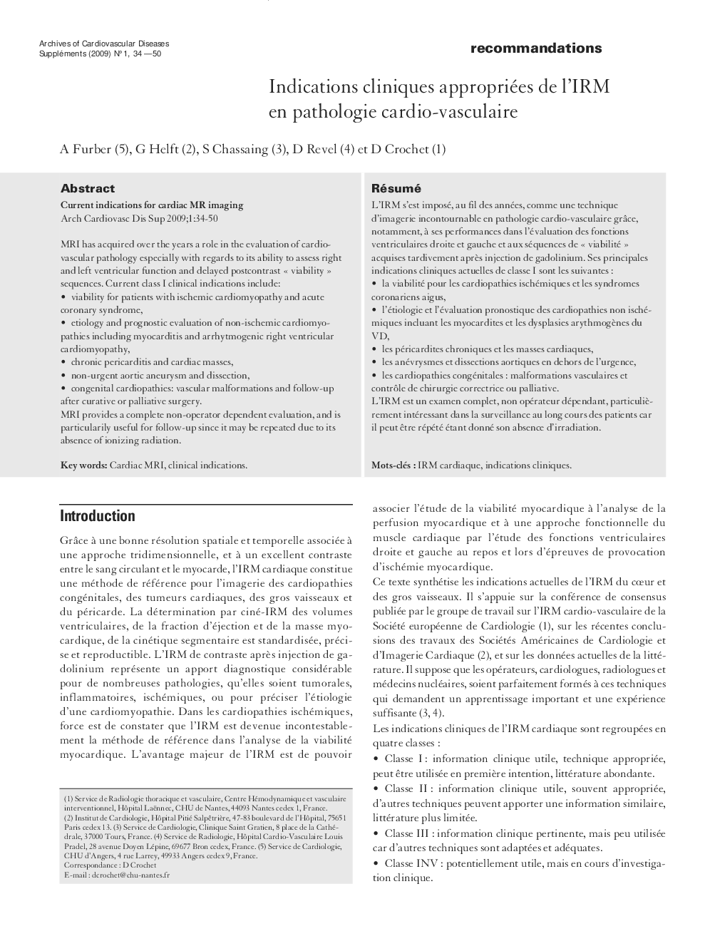 Indications cliniques appropriées de l’IRM en pathologie cardio-vasculaire