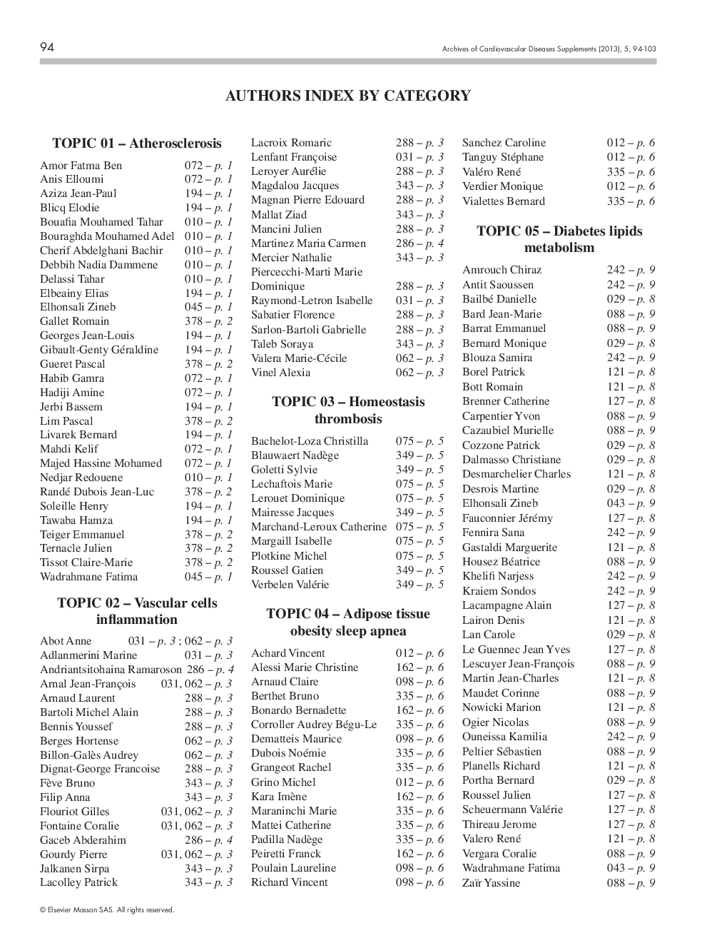 Authors index by category