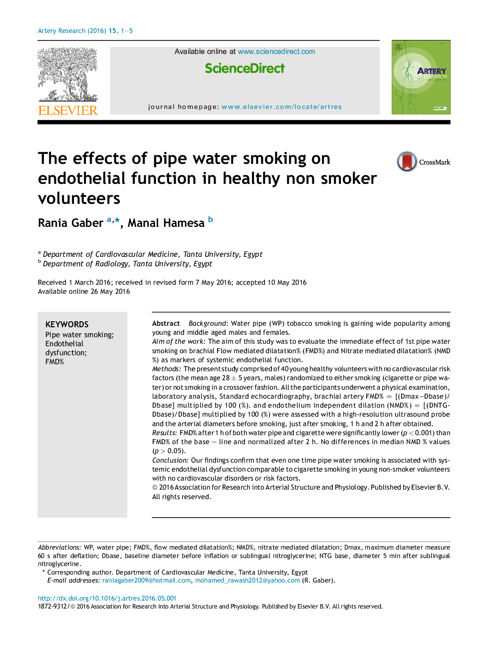 The effects of pipe water smoking on endothelial function in healthy non smoker volunteers