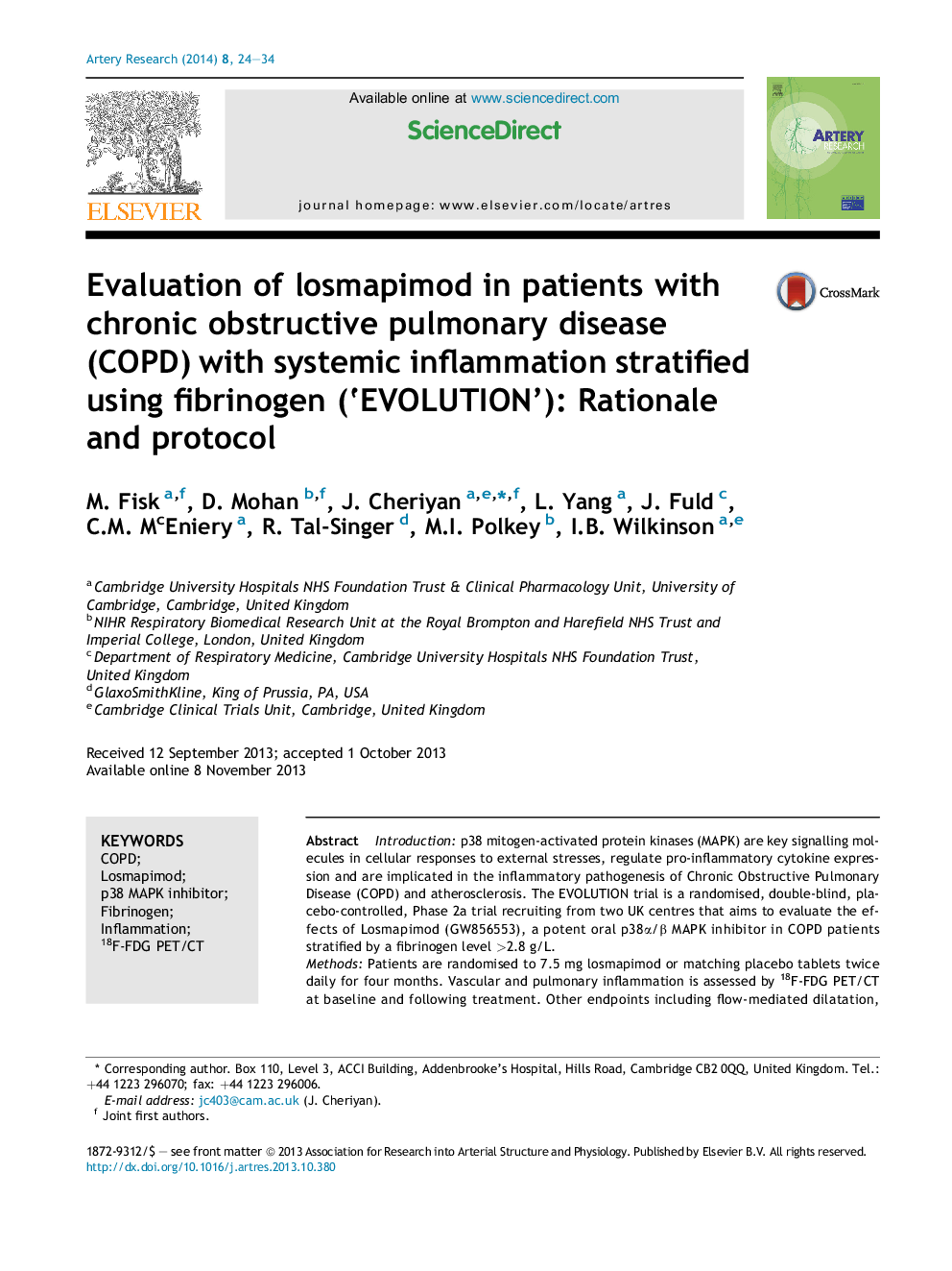 Evaluation of losmapimod in patients with chronic obstructive pulmonary disease (COPD) with systemic inflammation stratified using fibrinogen (‘EVOLUTION’): Rationale and protocol 