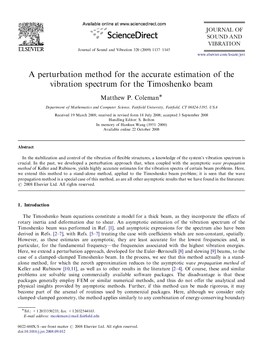 A perturbation method for the accurate estimation of the vibration spectrum for the Timoshenko beam