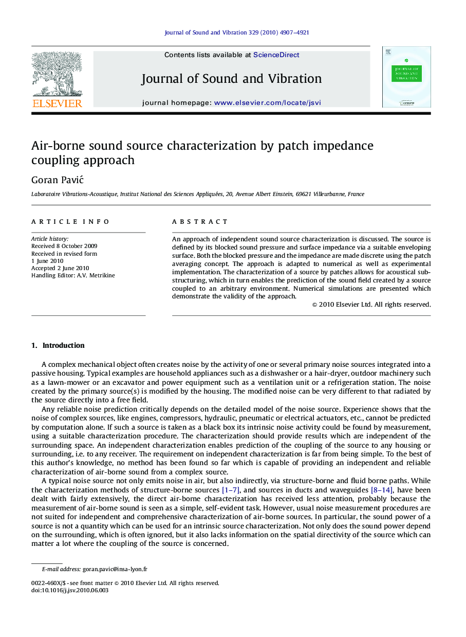 Air-borne sound source characterization by patch impedance coupling approach