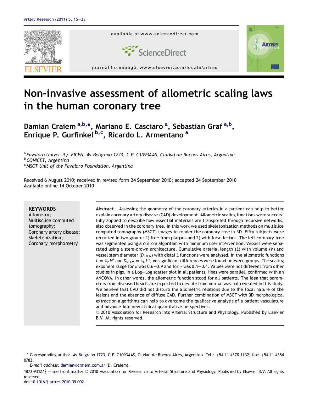 Non-invasive assessment of allometric scaling laws in the human coronary tree