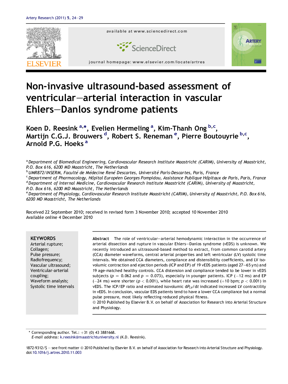 Non-invasive ultrasound-based assessment of ventricular–arterial interaction in vascular Ehlers–Danlos syndrome patients