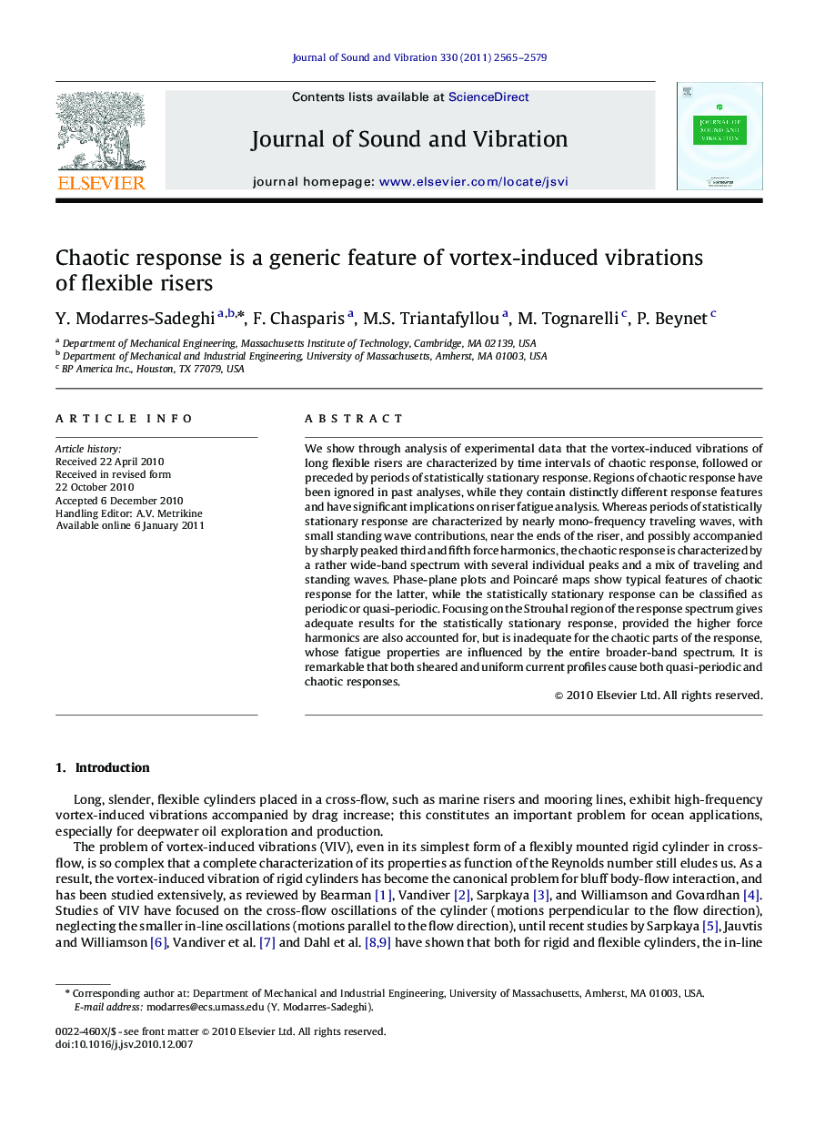 Chaotic response is a generic feature of vortex-induced vibrations of flexible risers