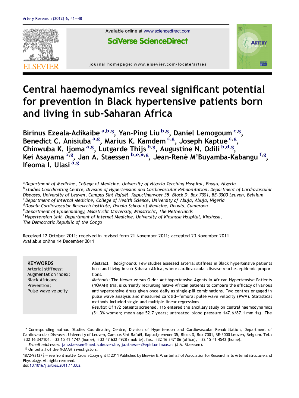 Central haemodynamics reveal significant potential for prevention in Black hypertensive patients born and living in sub-Saharan Africa