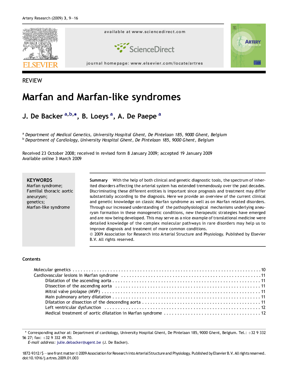 Marfan and Marfan-like syndromes