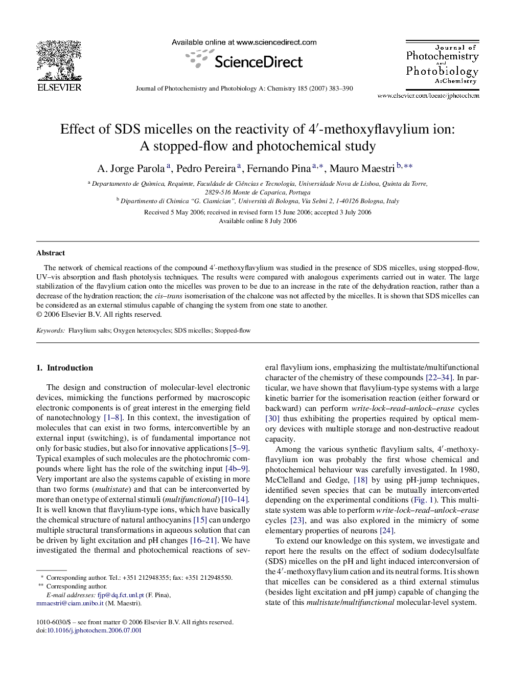 Effect of SDS micelles on the reactivity of 4′-methoxyflavylium ion: A stopped-flow and photochemical study