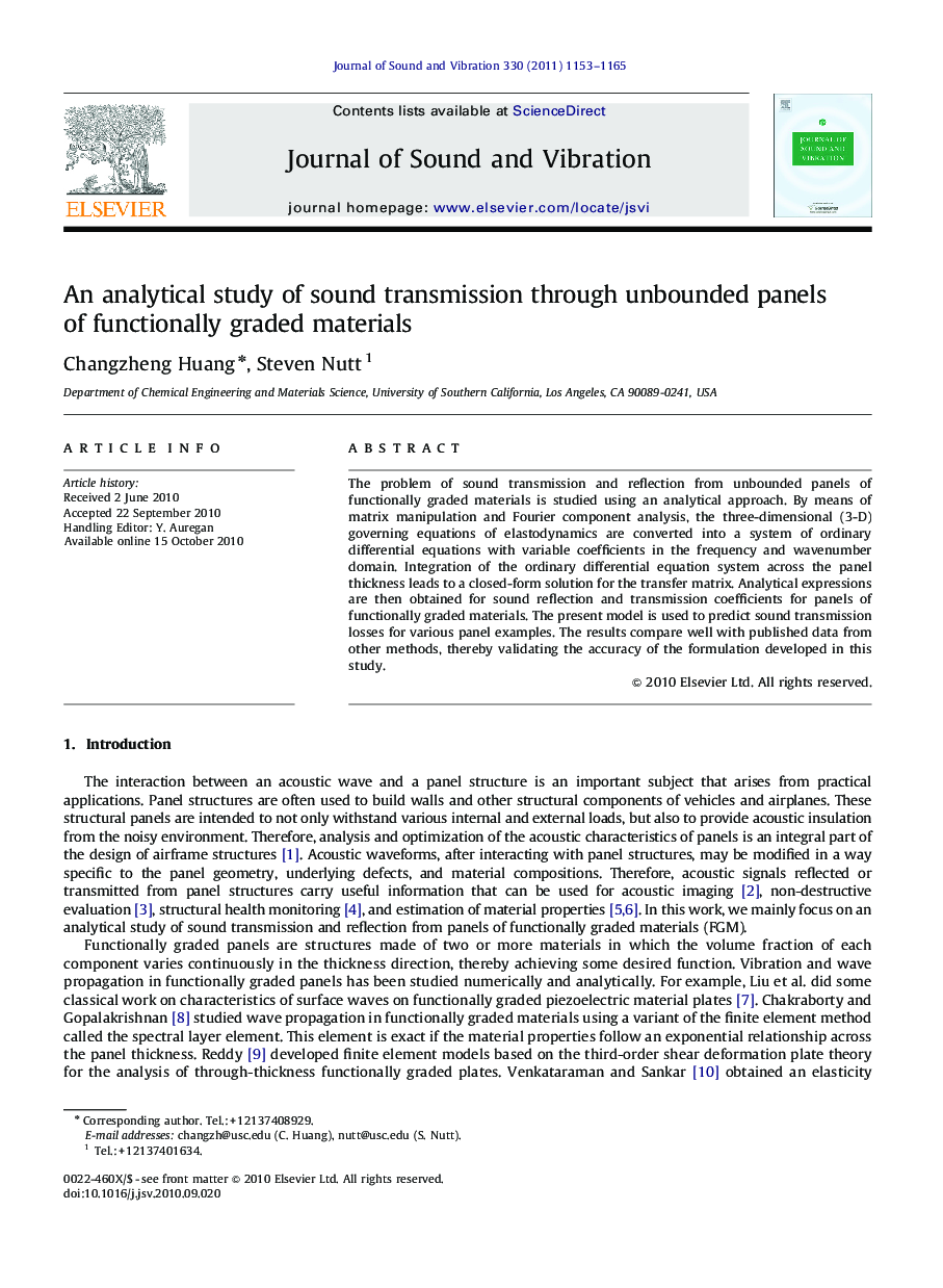 An analytical study of sound transmission through unbounded panels of functionally gradedmaterials