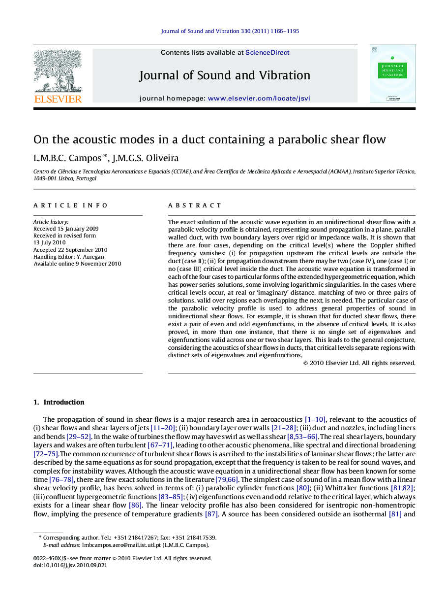 On the acoustic modes in a duct containing a parabolic shear flow