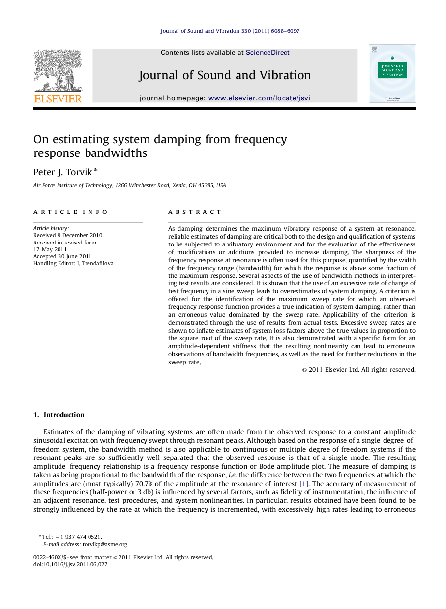 On estimating system damping from frequency response bandwidths