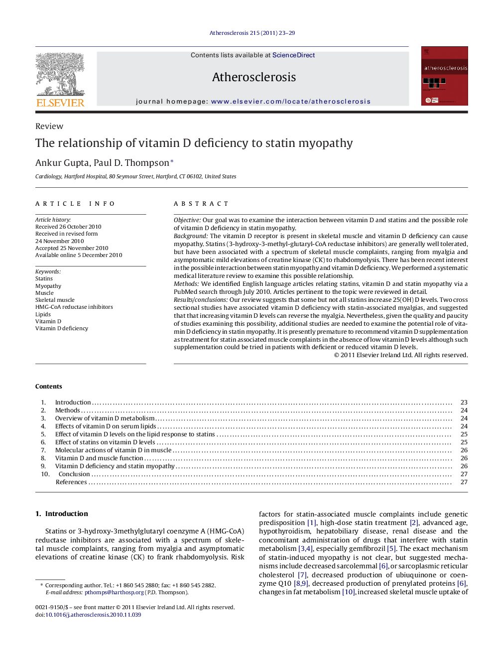 The relationship of vitamin D deficiency to statin myopathy