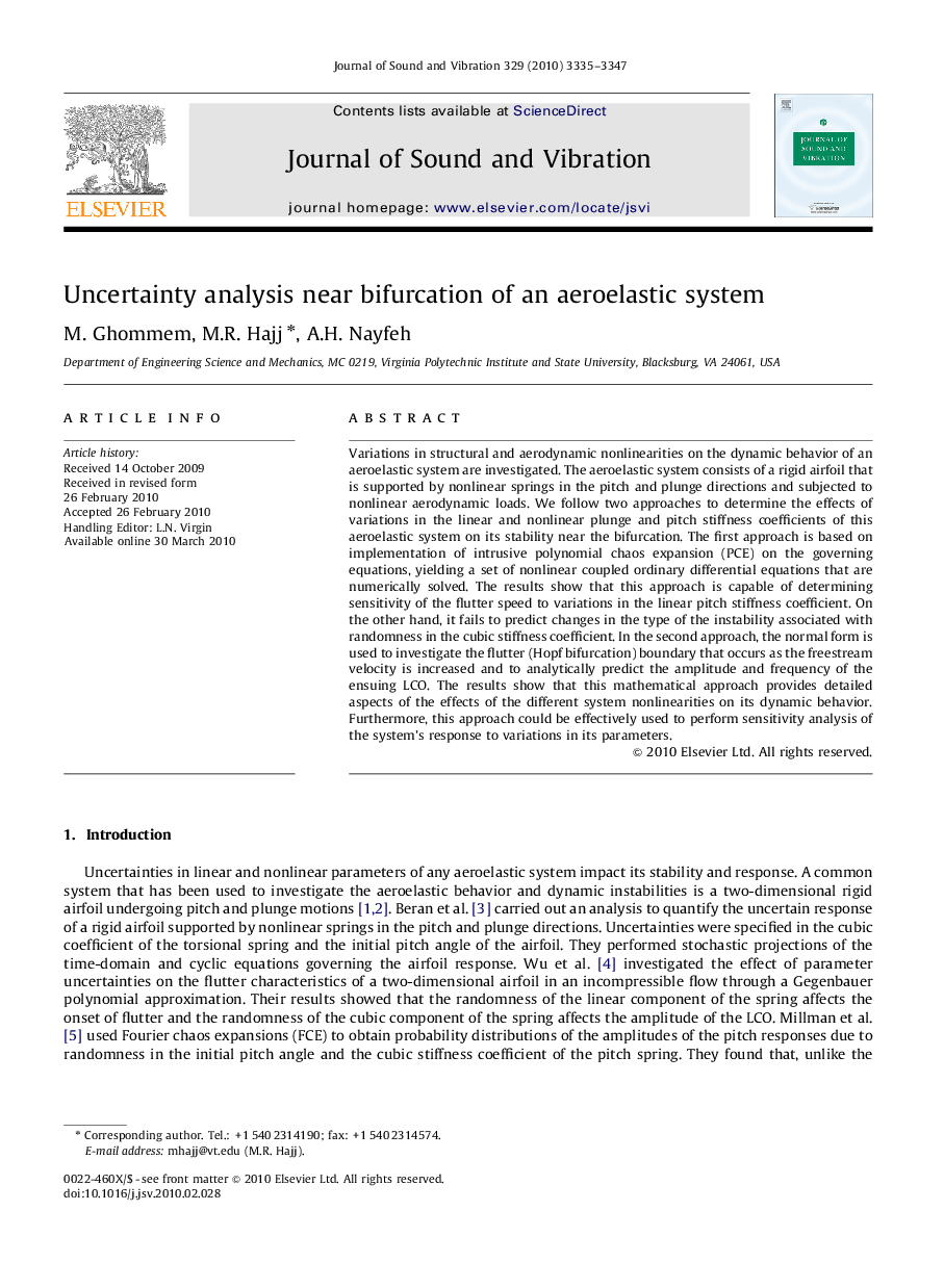 Uncertainty analysis near bifurcation of an aeroelastic system