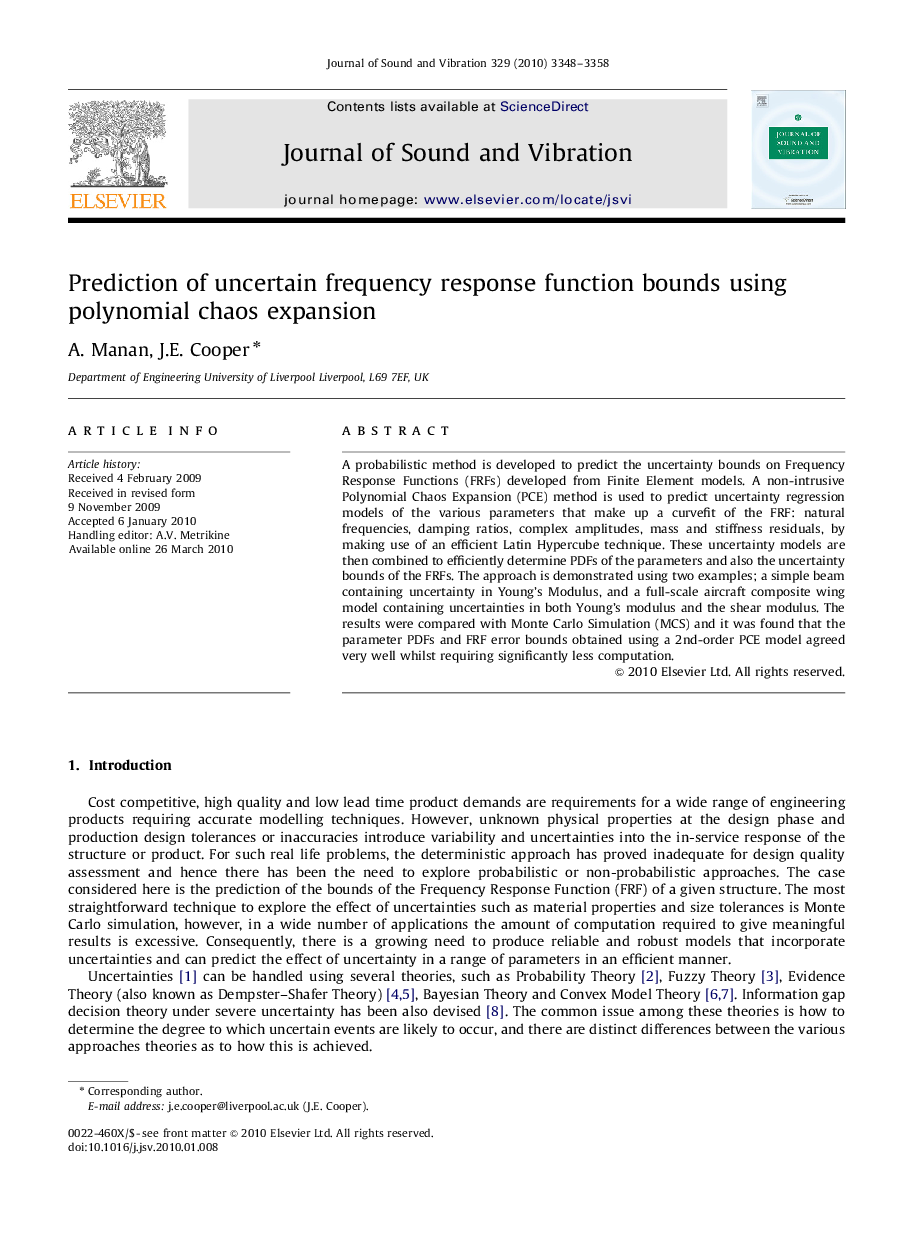 Prediction of uncertain frequency response function bounds using polynomial chaos expansion