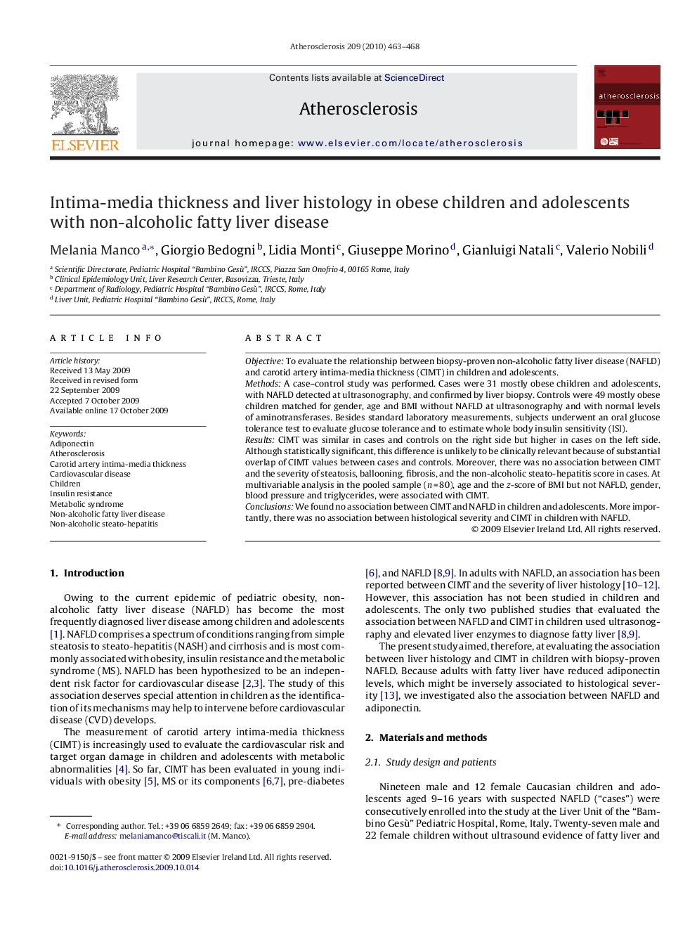 Intima-media thickness and liver histology in obese children and adolescents with non-alcoholic fatty liver disease