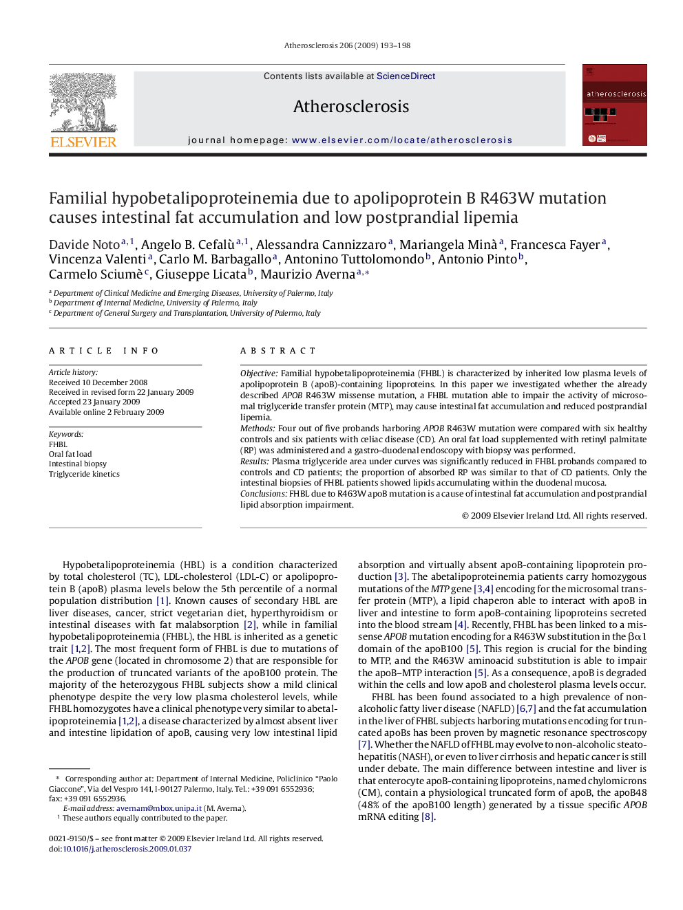 Familial hypobetalipoproteinemia due to apolipoprotein B R463W mutation causes intestinal fat accumulation and low postprandial lipemia