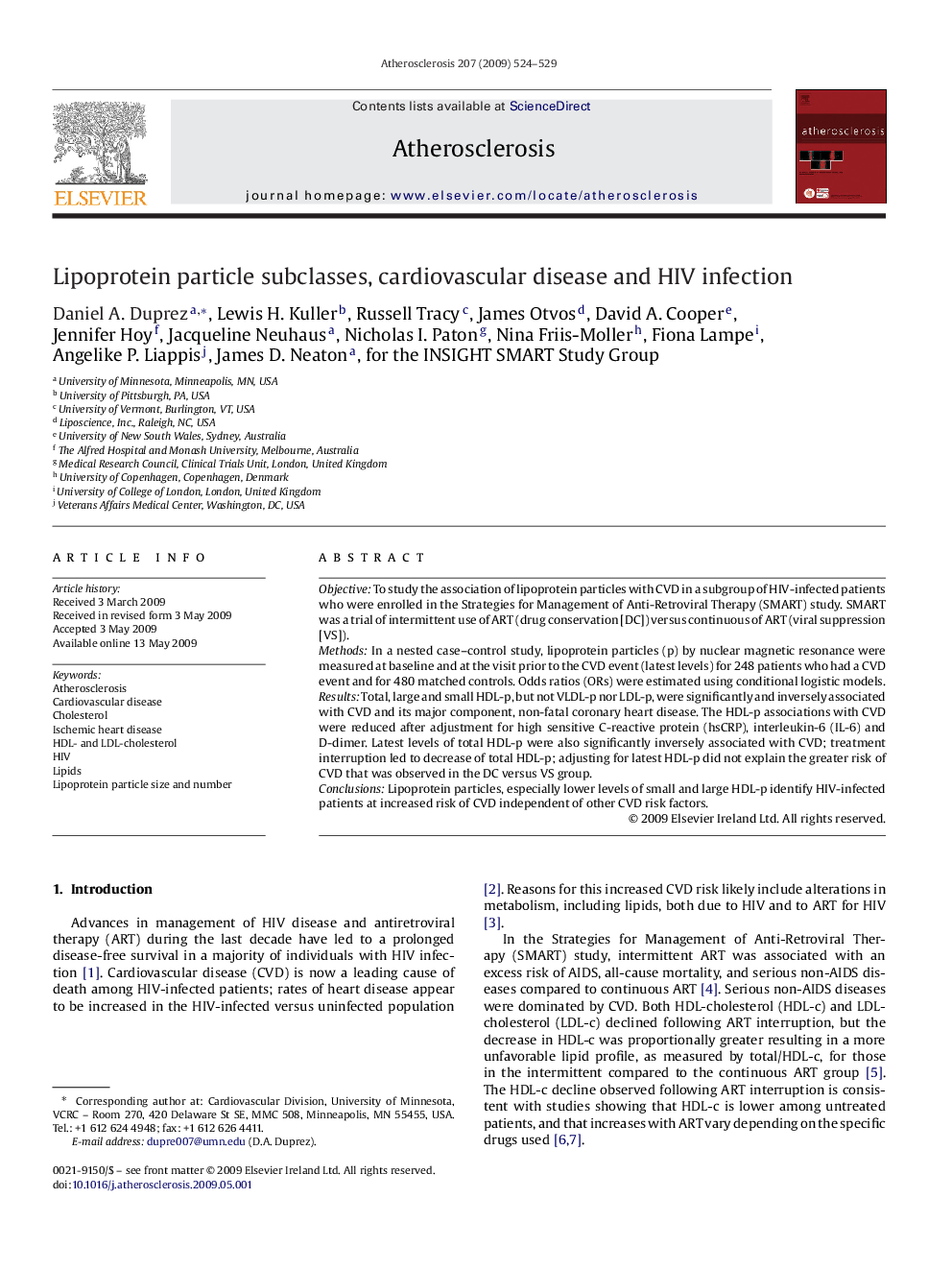 Lipoprotein particle subclasses, cardiovascular disease and HIV infection