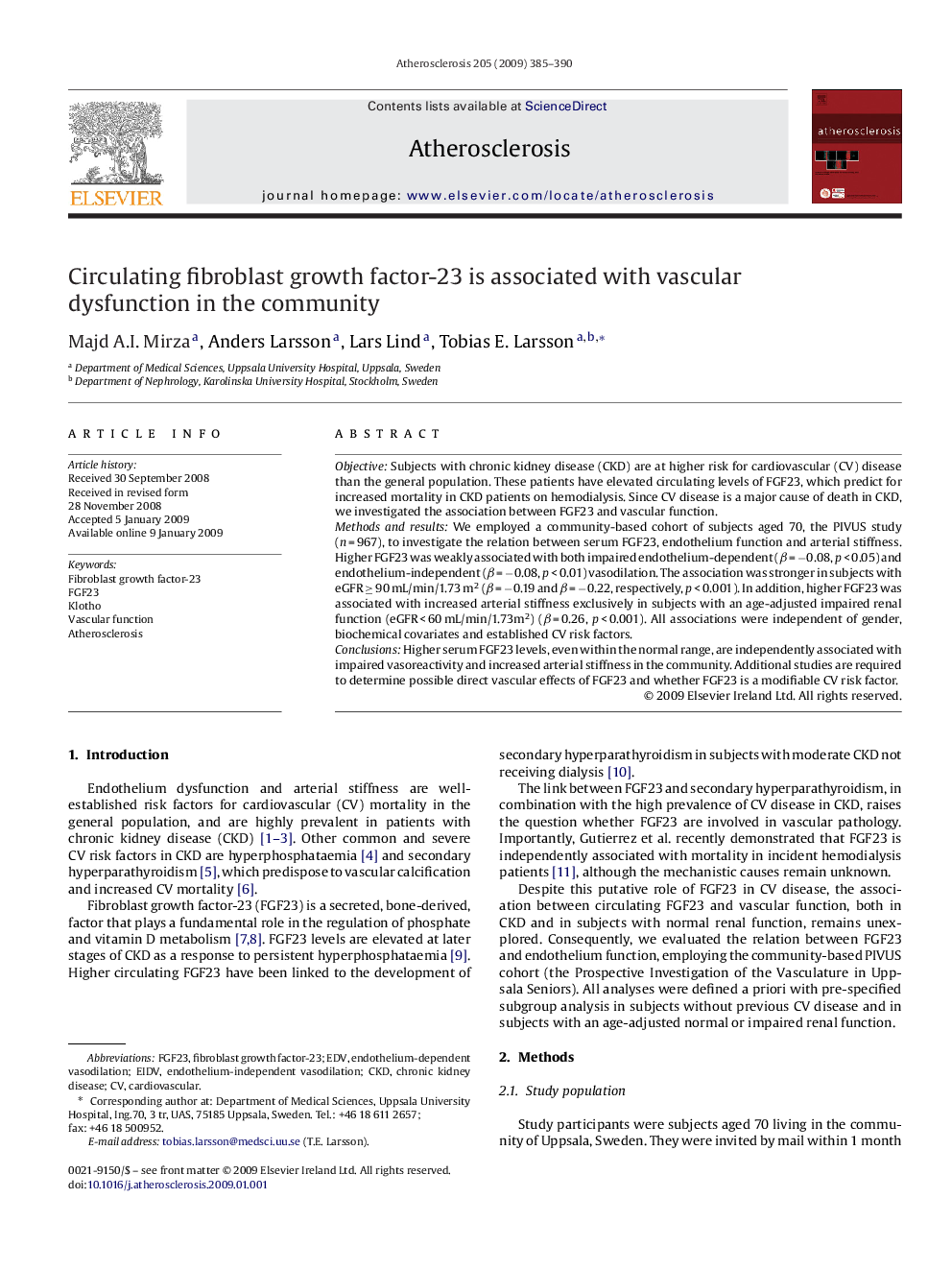 Circulating fibroblast growth factor-23 is associated with vascular dysfunction in the community