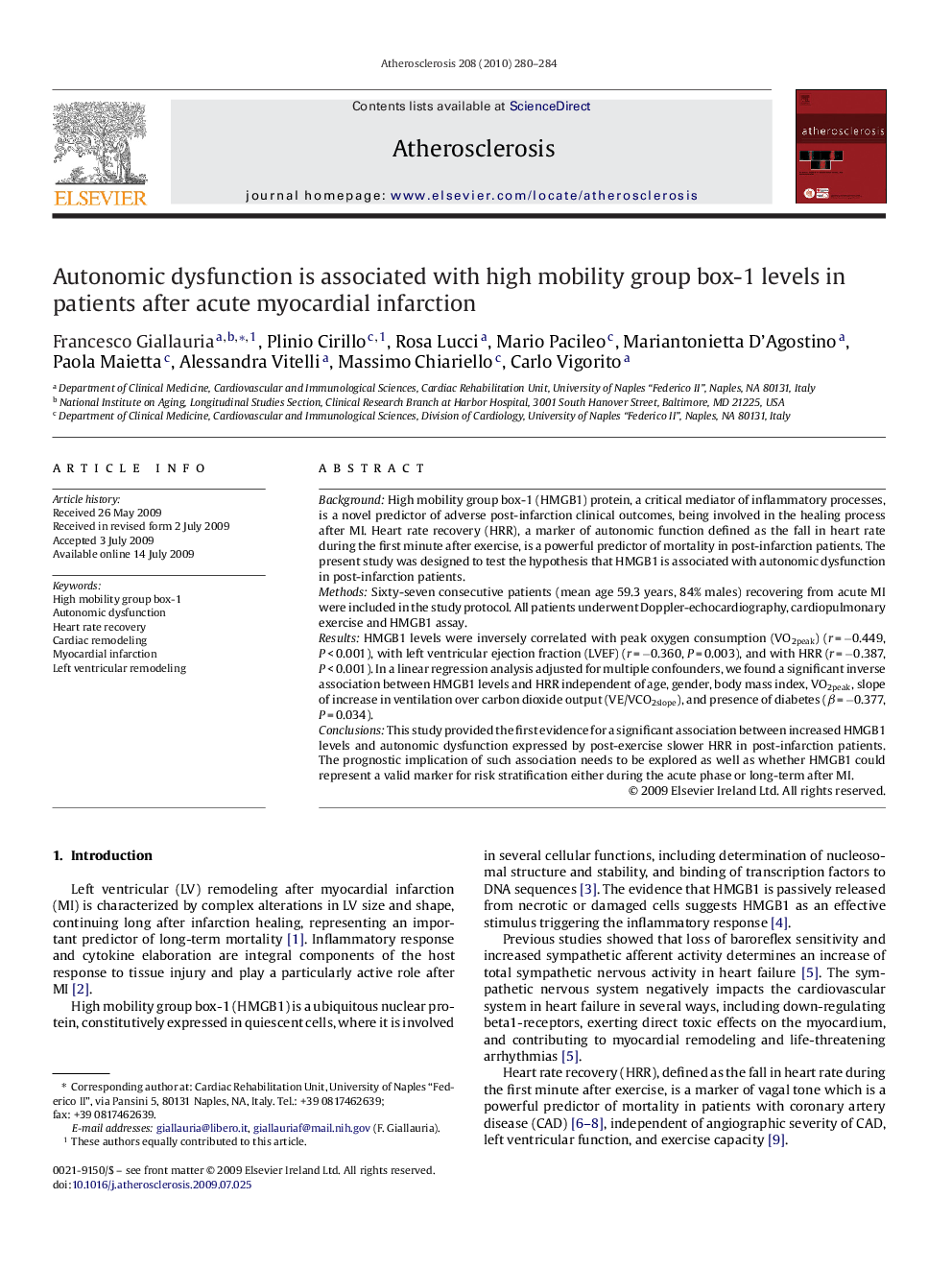 Autonomic dysfunction is associated with high mobility group box-1 levels in patients after acute myocardial infarction