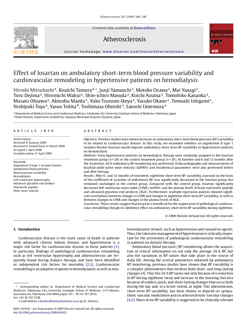 Effect of losartan on ambulatory short-term blood pressure variability and cardiovascular remodeling in hypertensive patients on hemodialysis