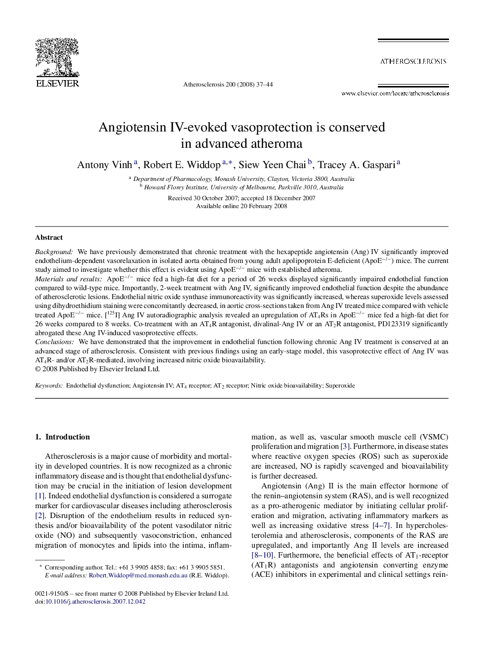 Angiotensin IV-evoked vasoprotection is conserved in advanced atheroma