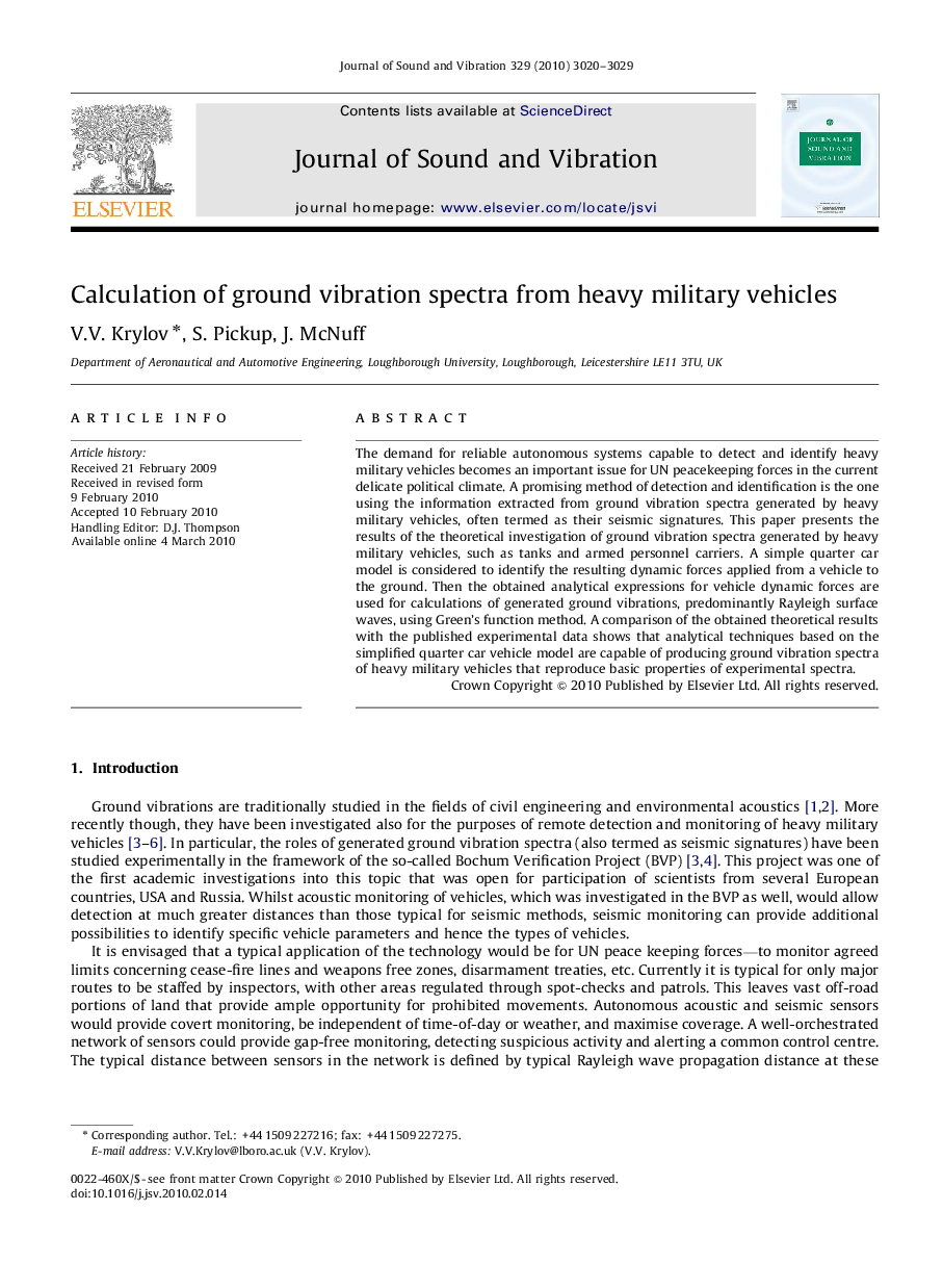 Calculation of ground vibration spectra from heavy military vehicles