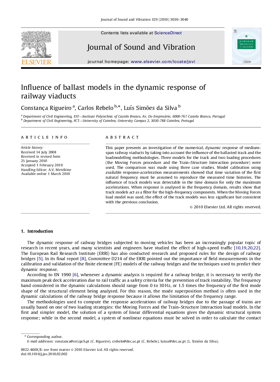 Influence of ballast models in the dynamic response of railway viaducts